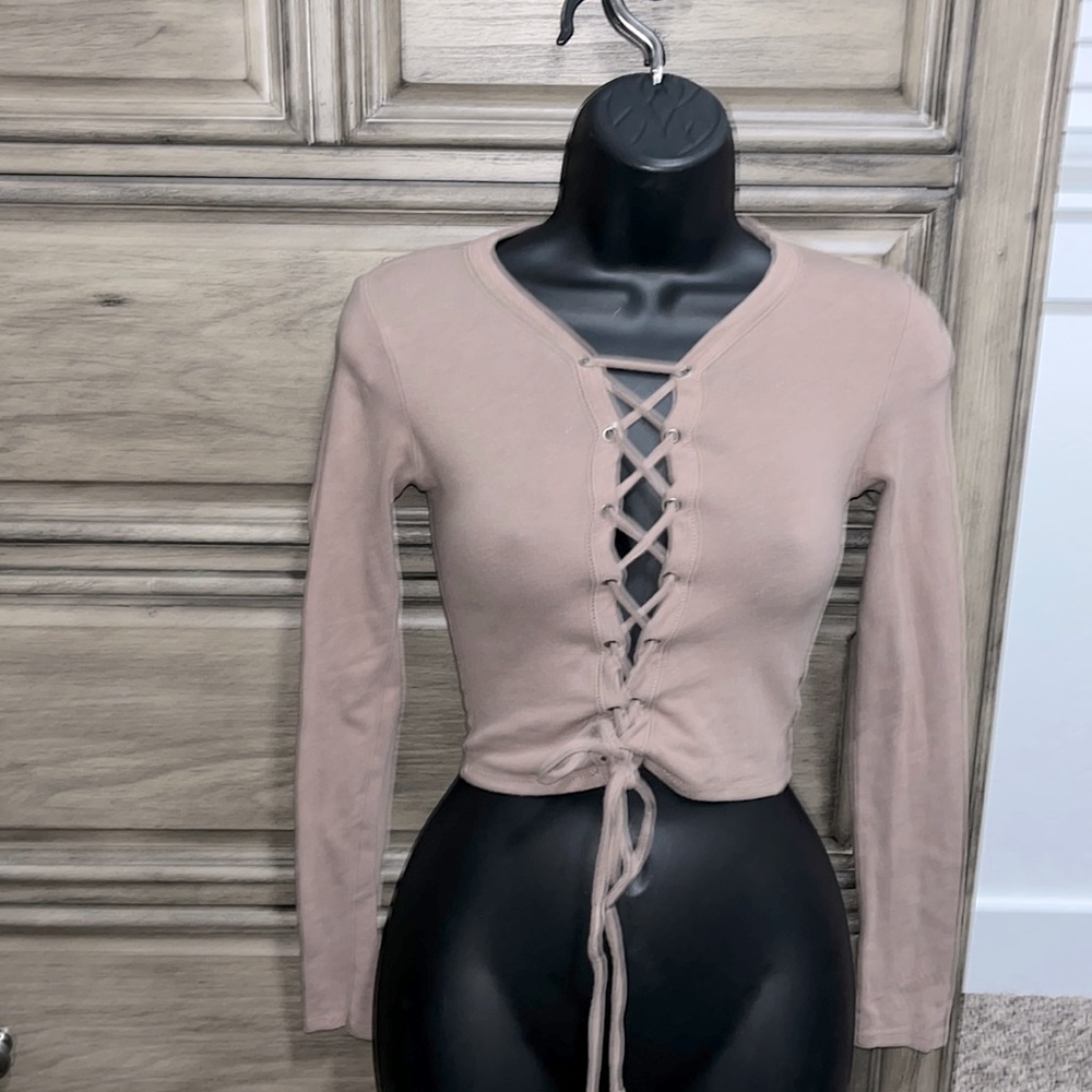 Lace Up Crop Long Sleeve - Picture 1 of 2